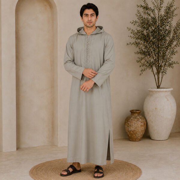 Elegant Light Grey Moroccan Djellaba for Men