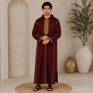 Elegant Maroon & Gold Men Moroccan Djellaba