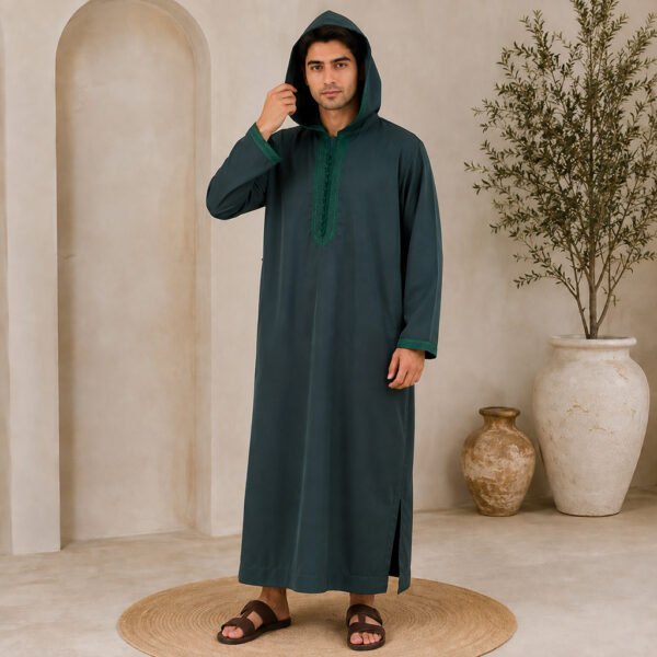 Luxury Designer Green Hooded Moroccan Djellaba (2) Luxury Designer Green Hooded Moroccan Djellaba