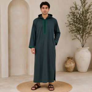 Luxury Designer Green Hooded Moroccan Djellaba