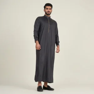Mens-Black-Thobe-With-Piping-Embellishment