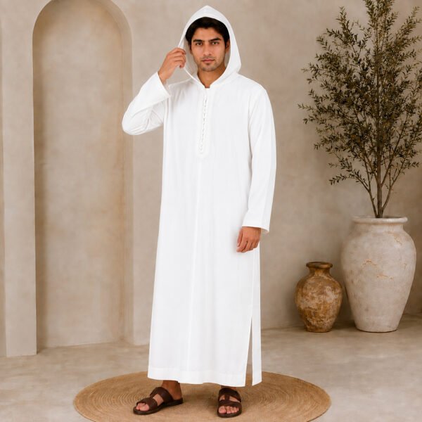 Premium White Moroccan Djellaba for Men (2) Premium White Moroccan Djellaba for Men