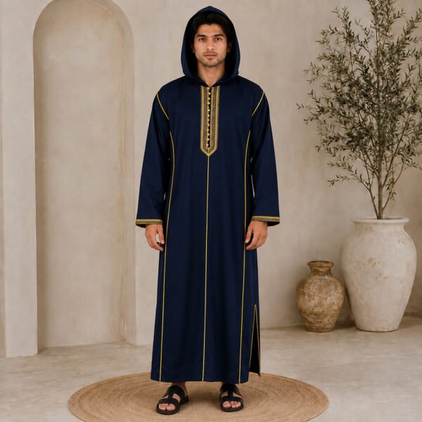 Stylish Navy Blue Moroccan Djellaba with Hood Stylish Navy Blue Moroccan Djellaba with Hood