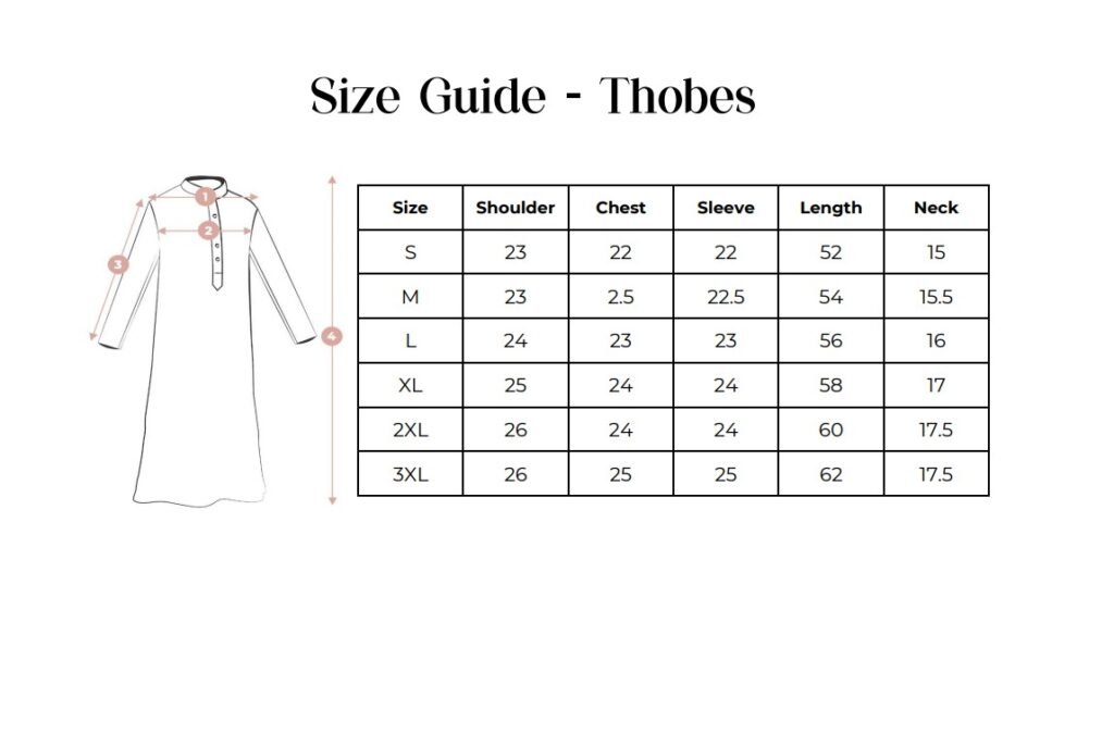 moroccan thobes size chart