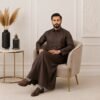 Dark Brown Collared Woolen Thobes For Winter