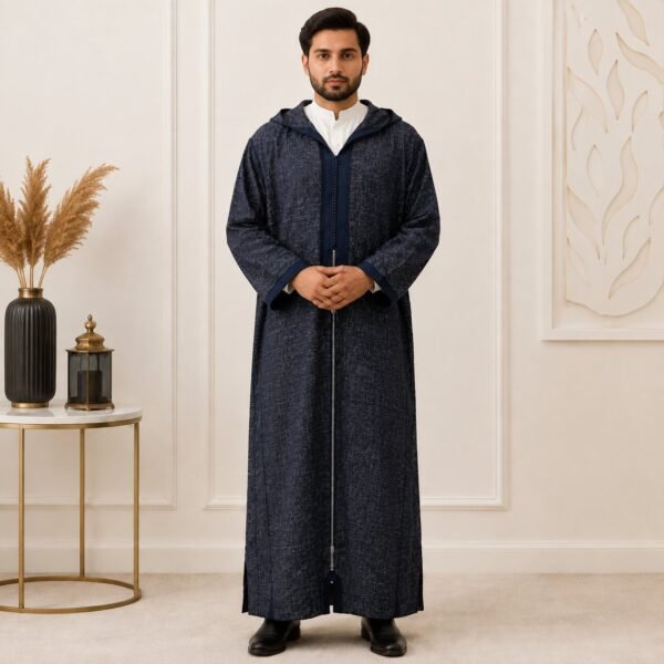 Deep Hooded Navy Blue Winter Thobes UK