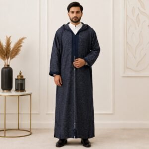 Deep Hooded Navy Blue Winter Thobes UK Deep Hooded Navy Blue Winter Thobes UK