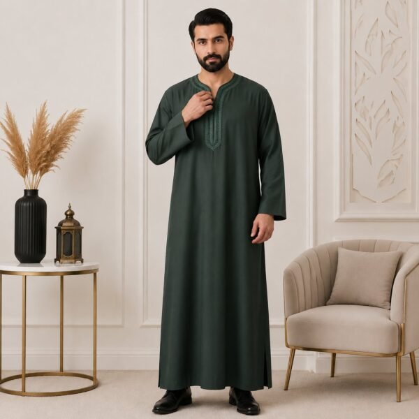 Forest Green Embroidered Thobes For Winter