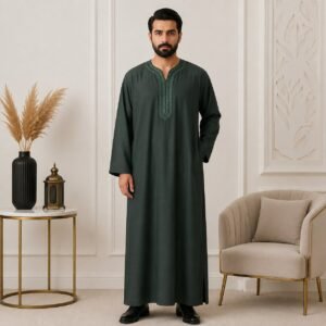 Forest Green Embroidered Thobes For Winter