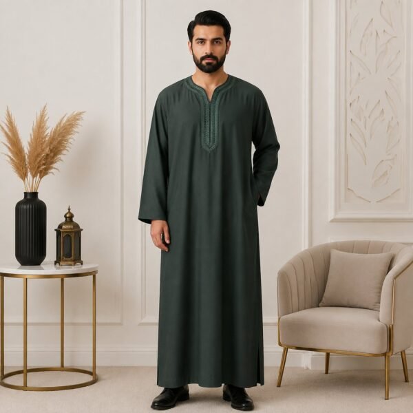 Forest Green Embroidered Thobes For Winter