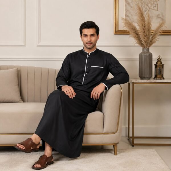 Jet Black Collar Winter Thobes UK