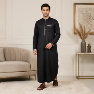 Jet Black Collar Winter Thobes UK