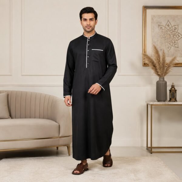 Jet Black Collar Winter Thobes UK