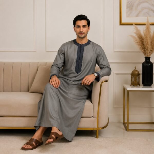 Light Grey Embroidered Thick Wool Thobes