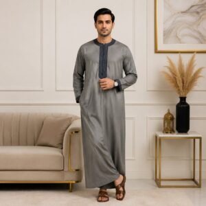 Light Grey Embroidered Thick Wool Thobes