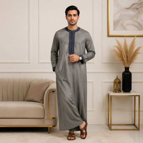 Light Grey Embroidered Thick Wool Thobes