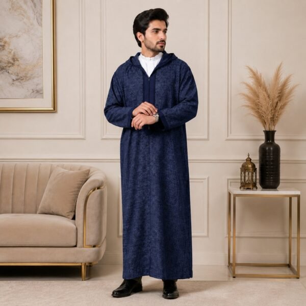 Navy Blue hooded Thobes For Winter (2) Navy Blue hooded Thobes For Winter