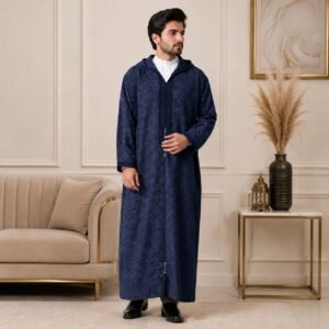 Navy Blue hooded Thobes For Winter