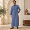 Men's Blue Omani Thobe with Maroon Contrast Detailing UK