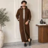 Chocolate Brown Embroidered Hooded Wool Thobe Chocolate Brown Embroidered Hooded Wool Thobe