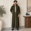 Dark Olive Green Embroidered Wool Hooded Thobe UK