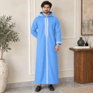 Embroidered Sky Blue Wool Thobe UK Embroidered Sky Blue Wool Thobe UK