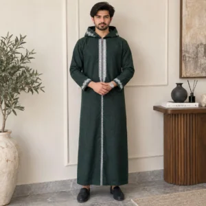 Men's Forest Green Winter Wool Hooded Moroccan Djellaba