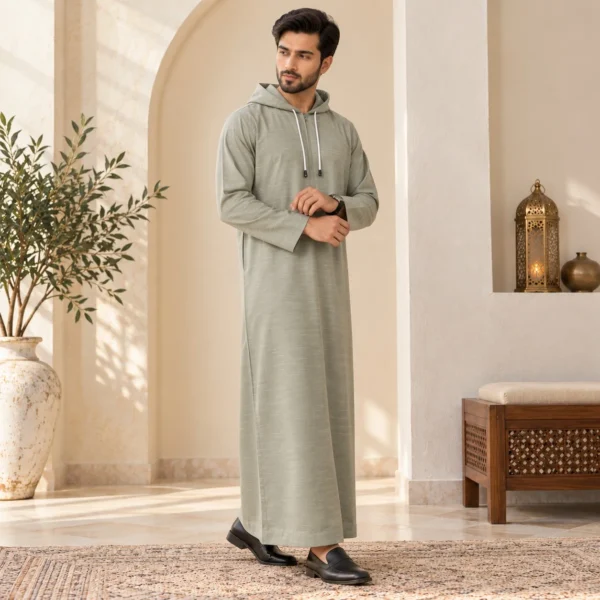 Men’s Gray Hooded Omani Zipper Thobes UK Men’s Gray Hooded Omani Zipper Thobe