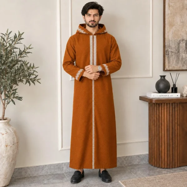 Rust Brown Hooded Djellaba Winter UK