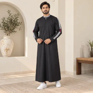 Sporty Zipper Black and Grey Panels Emarati Thobe UK Sporty Zipper Black and Grey Panels Emarati Thobe UK