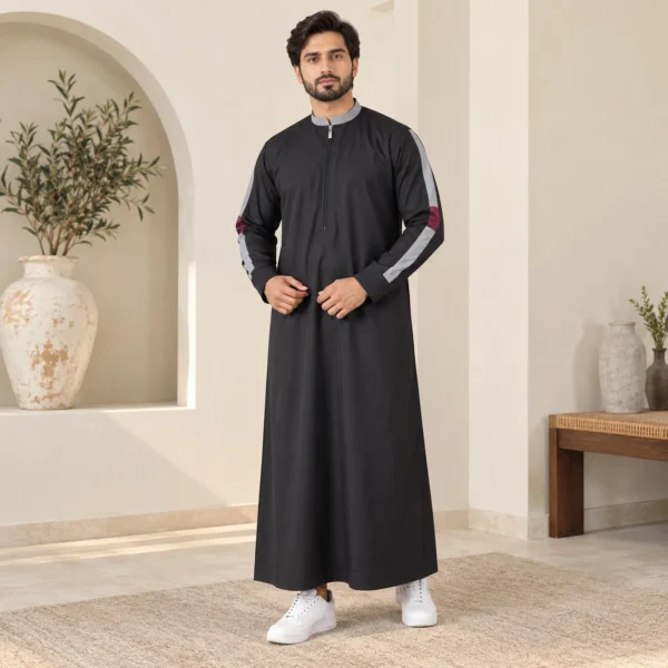 Sporty Zipper Black and Grey Panels Emarati Thobe UK