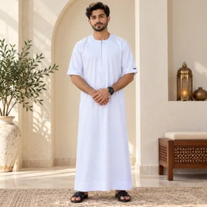 White Short Sleeve Modern Arabic Thobe UK White Short Sleeve Modern Arabic Thobe UK