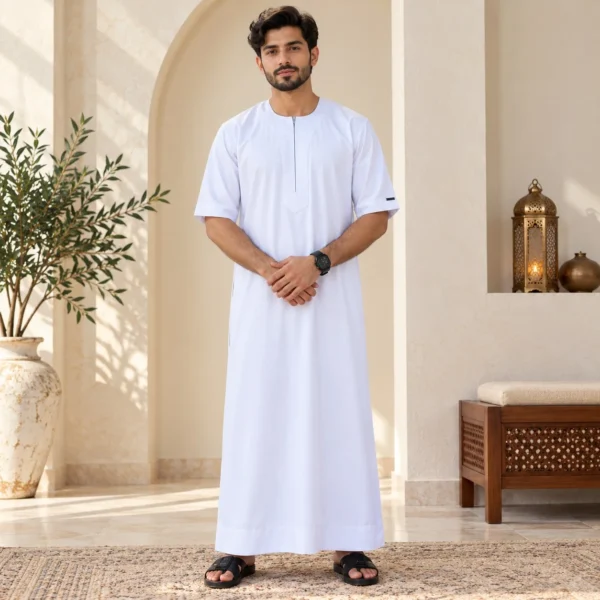 White Short Sleeve Modern Arabic Thobe UK White Short Sleeve Modern Arabic Thobe UK