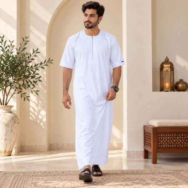 White Short Sleeve Modern Arabic Thobes UK White Short Sleeve Modern Arabic Thobes UK